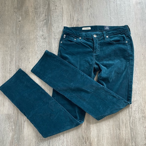 AG Adriano Goldschmied Dark Teal Stevie Slim Straight Leg Corduroy Pants Size 28 - Picture 1 of 6